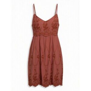 Cleo+Wolf Brina Mini Dress Sz XL Embroidered Brick Red Boho Scalloped Boot Barn